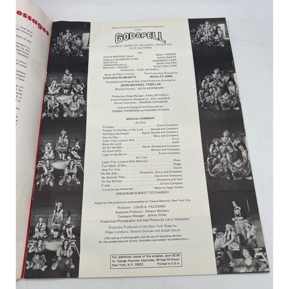 1970s Godspell Musical Play Program Traveling Production Cast & Show Information - Picture 3 of 9